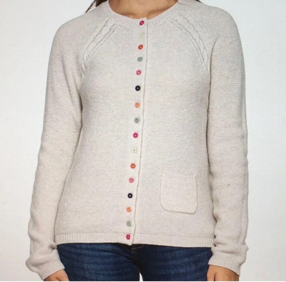 Tabitha Webb Lambswool Cardigan Oatmeal Rainbow Buttons Sweater Large